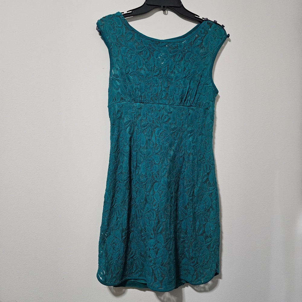 Cynthia Rowley Teal Green Floral Lace Empire Waist Mini Dress Size 8 Sleeveless